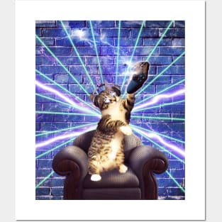 Cat Kitty Game Playing Gaming Gamer, Laser Lightning, Funny Posters and Art